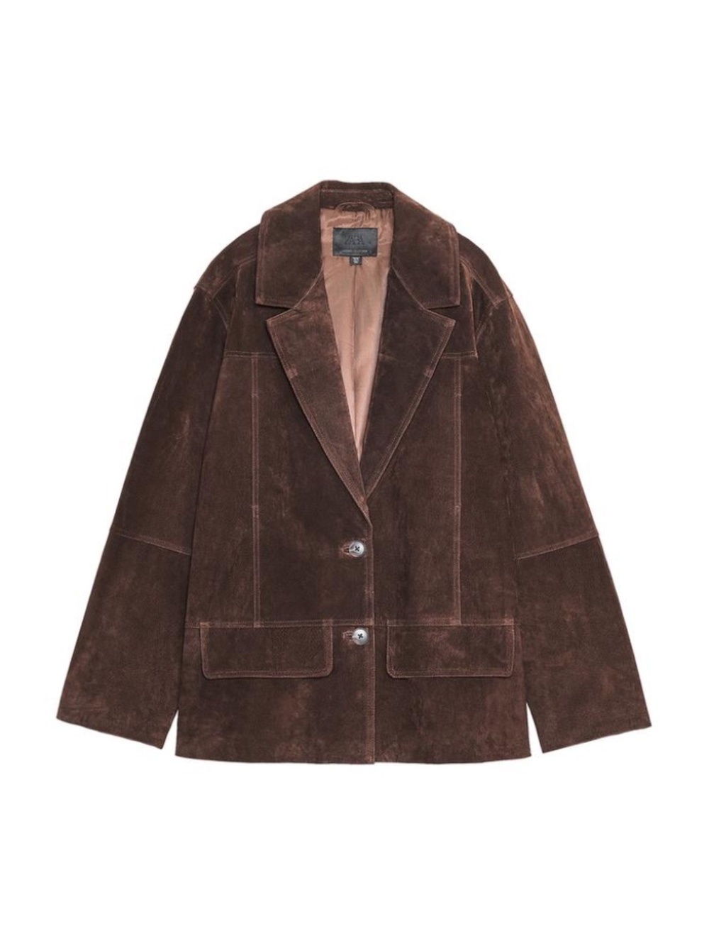 Zara 100% Suede Leather Chocolate Brown Oversize Blazer